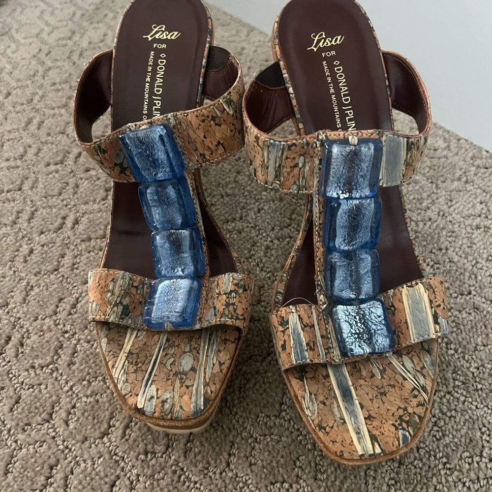 Donald J. Pliner Blue and Tan Sandals with Denim Bow